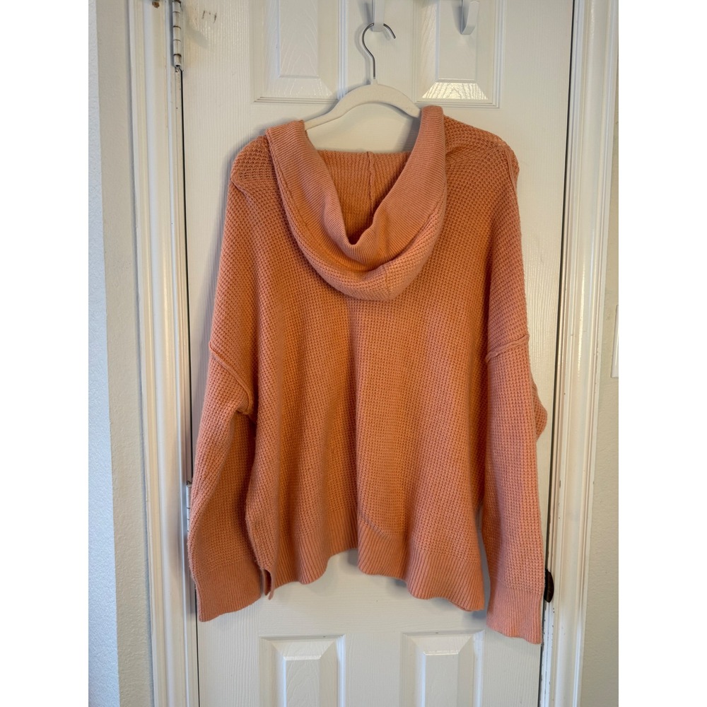 Aerie CozyUp Waffle Knit Sweater Hoodie‎ Peach Slouchy Oversized L - Picture 7 of 9